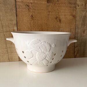 Vintage Colander Ceramic White with Strawberry Design